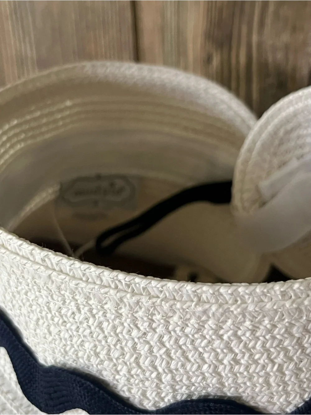 Mud Pie White Straw Visor with Navy Accent